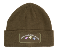 Fill Your Mind With Flowers olive green beanie