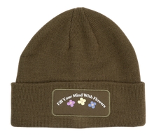 Fill Your Mind With Flowers olive green beanie