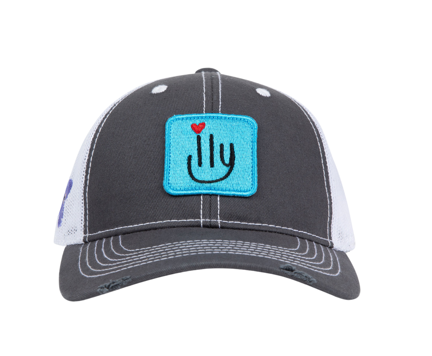 ILY Baseball Cap - Dark Gray with Light Blue Patch - front