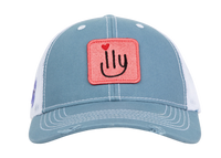 ILY baseball cap - light blue with pink patch - front