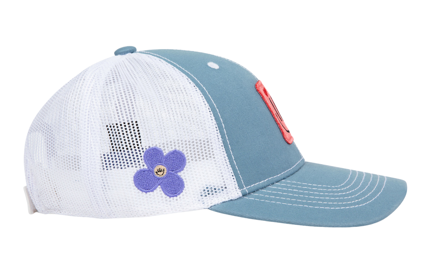 ILY baseball cap - light blue with pink patch - side