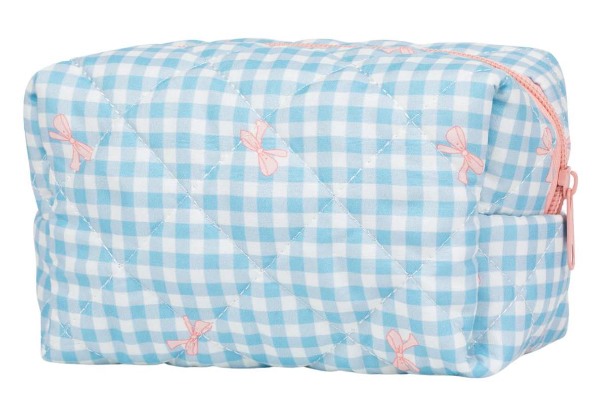 Makeup Bag Blue with Pink Ribbons