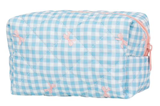 Makeup Bag Blue with Pink Ribbons