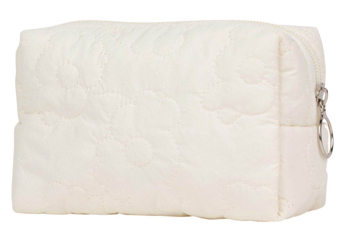 Quilted white makeup bag