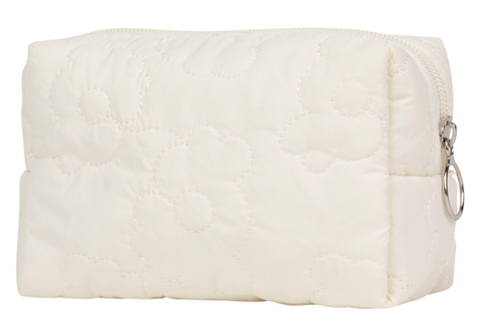 Quilted white makeup bag