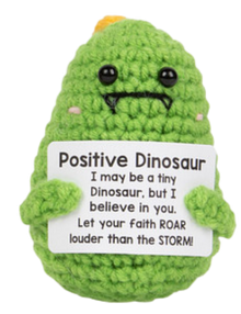 Positivity Pal crocheted green dinosaur
